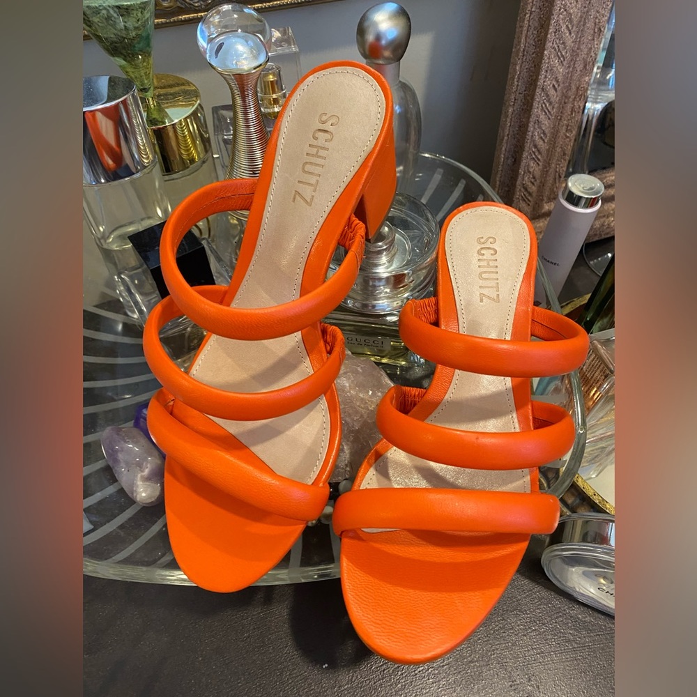 Olly Mid Block Orange Nappa Leather SCHUTZ Sandal ( Brand New) for Nordstrom’s - Picture 5 of 7